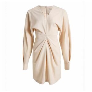 AEL Amy Enjoy Life Women's Emery Ivory Long Sleeve Gathered Shift Dress Sz Small